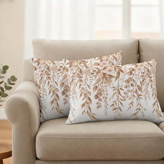Outdoor Waterproof Throw Pillow Cover Fall Floral Eucalyptus Leaves Decorative Pillow Covers 20x12inch Set of 2 Pillows Case, Watercolor Botanical Foliage Cushion Cases for Sofa Couch Patio Garden