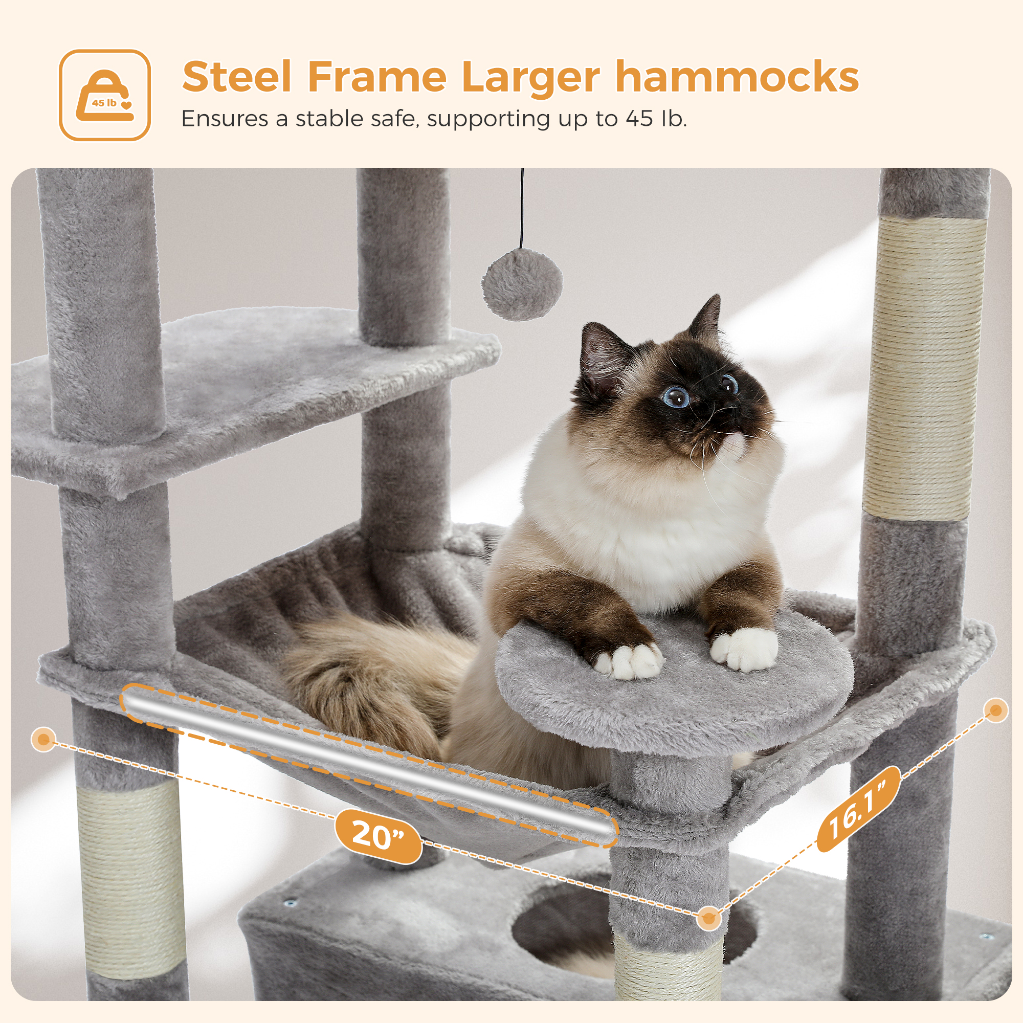 Pawz Road 73" Multi-Level Cat Tree with Sisal Posts, Gray photo 4