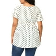 thumbnail image 3 of Unique Bargains Women's Plus Tops V Neck Tie Waist Polka Dots Ruffle Short Sleeve Blouse 1X White, 3 of 7