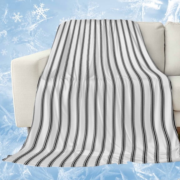 Black Striped Cooling Blanket, Lightweight Breathable Summer Throw Blanket with Double Sided Cold Effect, Black White Stripes Farmhouse Picnic Beach Blankets Bed Sheet for Hot Sleepers 30"x40"