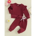 thumbnail image 3 of vera natura Toddler Girls Fall Outfits Pattern Side Slit Long Sleeve Sweatshirts Elastic Waist Pants 2Pcs Fall Clothes Set, 3 of 8