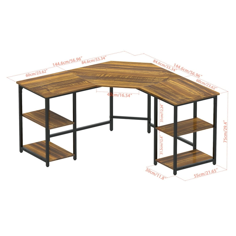 GEZEN L Shaped Corner Computer Desk with Two Storage Shelves 57 Large Equal PC Working Table for Home Office Brown Walmart