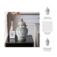 thumbnail image 3 of Decorative Ceramic Jarfor Living Room Decor - Modern Patterned Accent for Home Display - Flower Vase for Room, Bedroom, House, Office, and Table Interior Styling - 18", Green & White, 3 of 11