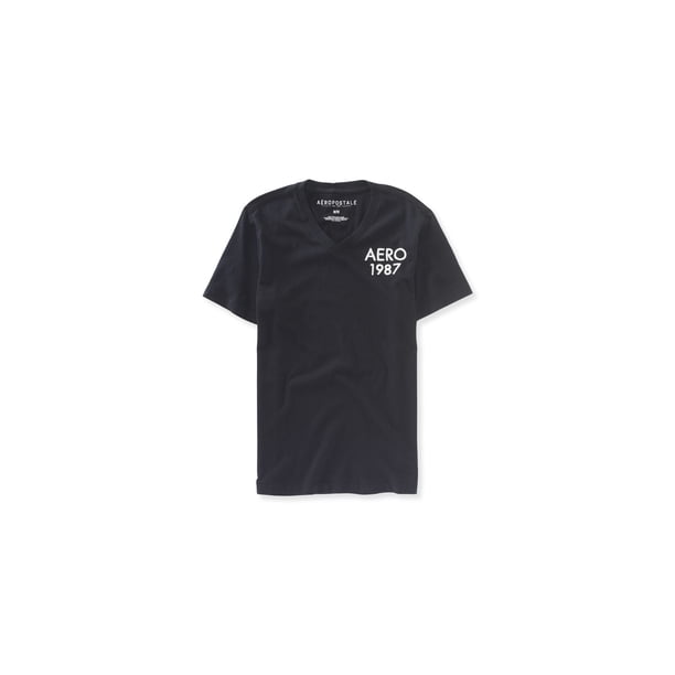 Camiseta básica con cuello en V Aeropostale 1987 color negro XX-Large