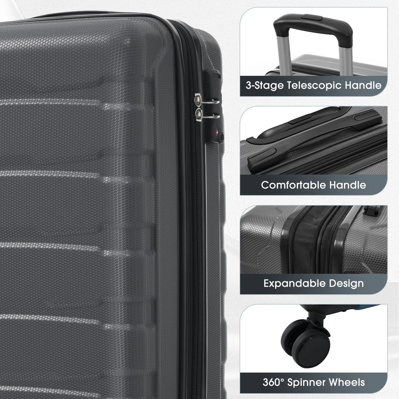Euroco 20 Inch Carry On Luggage Airline Approved, Durable Expandable Travel Suitcase with Spinner Wheels and TSA Lock, Lightweight Rolling Luggage for Business Trips & Weekend Getaways,Gray
