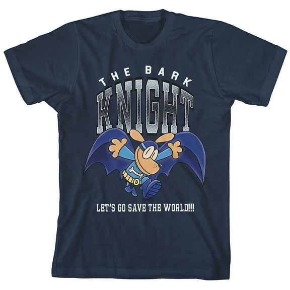 Dog Man The Bark Knight Youth Navy Crew Neck Short Sleeve T-shirt-Small