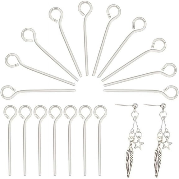 1000pcs 304 Stainless Steel Eyepins 16mm Open Eye Pins Head Pin Earring Pins Jewelry Making Findings DIY Components for Beads Making Connector Hole 2mm Pin 0.6mm Gray