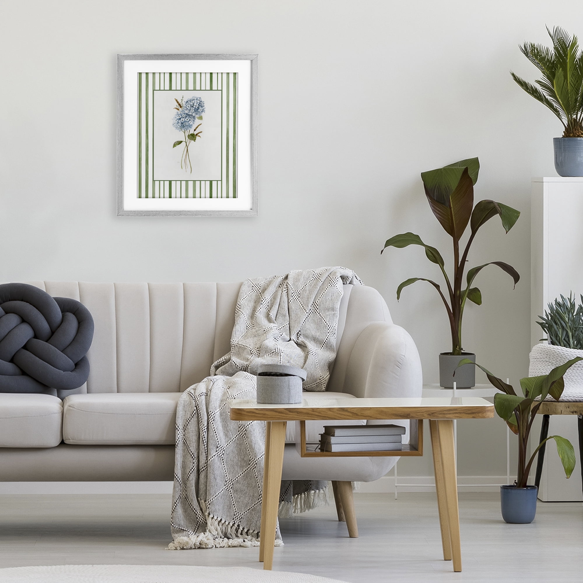 Stupell Industries Blue Hydrangea & Dried Wheat Gray Framed Print Under Glass, design by Nan