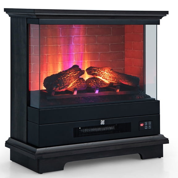 Barara King Fireplace Heater, Indoor Fireplace,27 Inch Freestanding Electric Fireplace with 3-Level Vivid Flame Thermostat-Black
