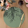 thumbnail image 3 of Green Black Branches Round 15 Inch Placemats Set of 6, Botanical Dead Tree Birds HeatResistant Non Slip Place Mats for Dining Table, Wipeable Braided Kitchen Table Mats for Housewarming, 3 of 9