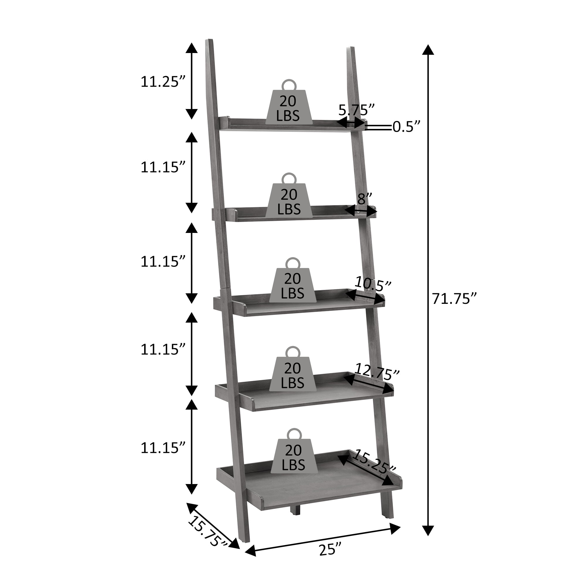 Convenience Concepts American Heritage 5-Shelf Ladder Bookcase, Sea Foam