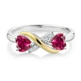 thumbnail image 2 of Gem Stone King 1.24 Ct Heart Shape Red Created Ruby 925 Silver and 10K Yellow Gold Lab Grown Diamond Ring, 2 of 5