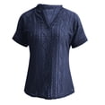 thumbnail image 5 of Womens Tops Trendy Loose Fit Short Sleeve V Neck Jacquard Kni Womens Summer Tops,Navy,L, 5 of 7