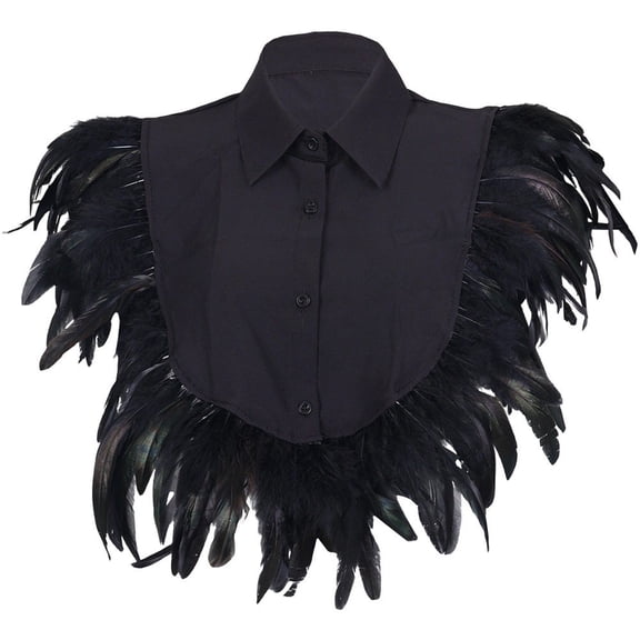 Jiibva Women Gothic Feather Shawl Collar Medieval Shoulder Wrap Halloween Costume Black