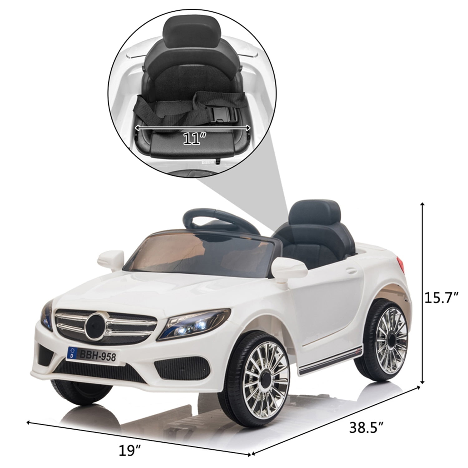 CIPACHO 12V Kids Ride On Electric Car for Kids with Parent Remote Control, Adjustable Speed, Safety Belt, Music&Lights, Ride on Toys for Toddler 1-3 Years, White