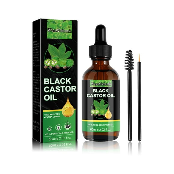 Aceite de ricino negro de Jamaica, aceite de ricino sin refinar en frío, aceite de ricino para pestañas y cejas, aceite de ricino negro, aceite de ricino GL 60 ml a essential