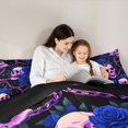 thumbnail image 4 of Homewish Spooky Skull Queen Comforter Set For Adults Teens,Blue Flowers Comforter Sets Queen,Halloween Duvet,Black Reversible,3pcs,1 Comforter and 2 Pillowcases, 4 of 7
