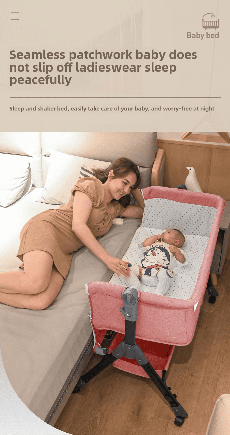 4 in 1 Baby Crib Portable Newborn Cribs with Changing Table Baby Bedside Sleeper with Mosquito Net,Height Adjustable,Unisex,Pink