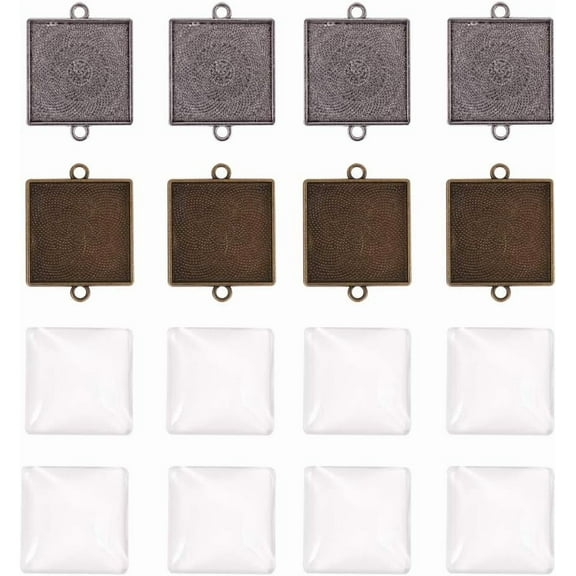 30 Sets 1 Inch (25mm) Square DIY Pendant Making Accessories 30 PCS Alloy Findings Trays and 30 PCS Transparent Glass Cabochons for Photo Pendant Jewelry Craft Making Mixed Color