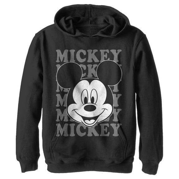 Boy's Mickey & Friends Mickey Mouse Repeating Name  Pull Over Hoodie Black Small