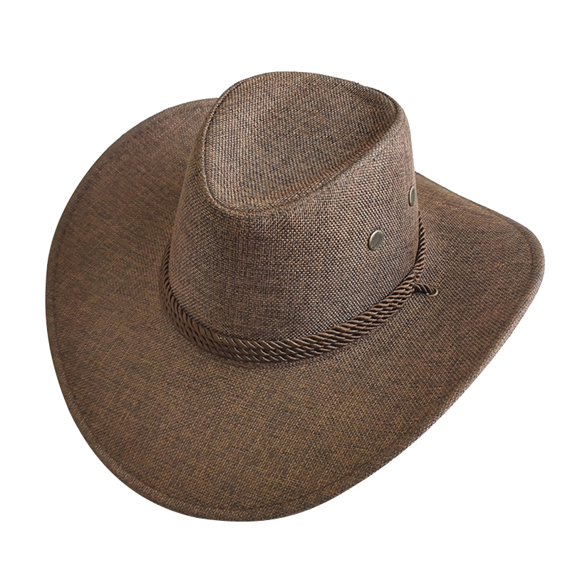 Fymall Men Summer Outdoor Wide Brim Western Style Cowboy Sun Hat