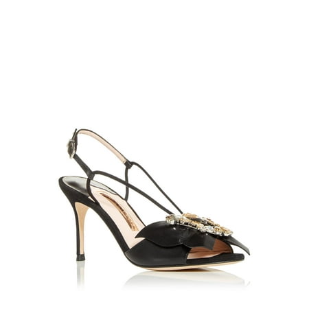 

SOPHIA WEBSTER Womens Black Butterfly Padded Rhinestones Embellished Strappy Margaux Round Toe Stiletto Buckle Leather Dress Sandals 38.5