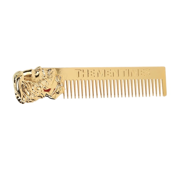 Beard Styling Comb, Electroplating Engraving Beard Comb Unique Three Dimensional Portrait Shape Stainless Steel For Home For Office For Travel Gold