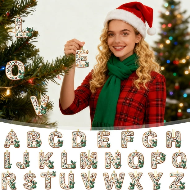 mfyjkho Adornos con letras para árbol de Navidad, 26 colgantes acrílicos del alfabeto para decorar fiestas, juego de 26