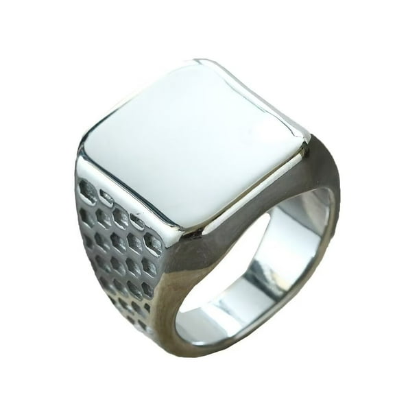 PAMTIER Men's Stainless Steel Retro Unique Hip Hop Punk 19MM Geometric Square Honeycomb Pattern Biker Ring Rock Statement Band Silver Size 7