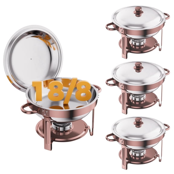 CAMMOO Rose Gold 4 Pack 6QT Chafing Dishes Buffet Set, 18/8 (304) Stainless Steel Food Warmers for Parties Buffet Catering Events Dinners