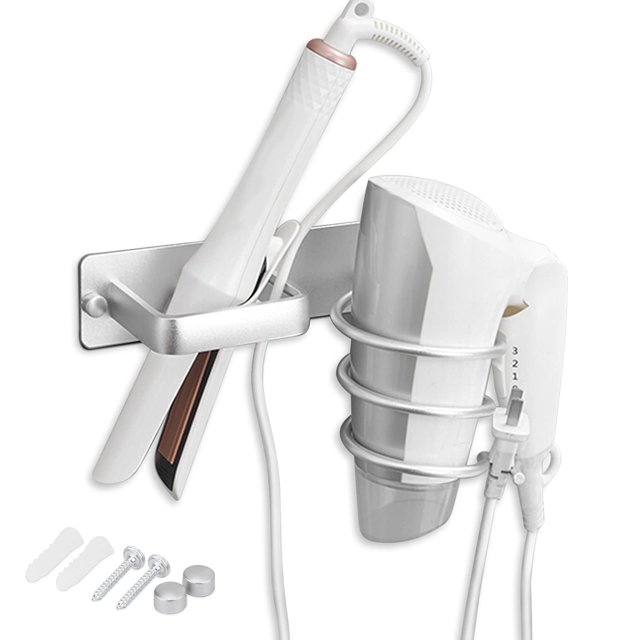 Soporte para secador de pelo, estante para secador de pelo montado en la pared, estante de almacenamiento para baño, dormitorio, hotel