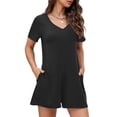 thumbnail image 2 of yoeyez Plus Size Shorts Overalls for Women,Ladies Solid Color Athletic V Neck Jumpsuits Wide Leg Short Sleeve Workout Playsuit Rompers Ladies Pajamas Womens Pants Black,XL, 2 of 7