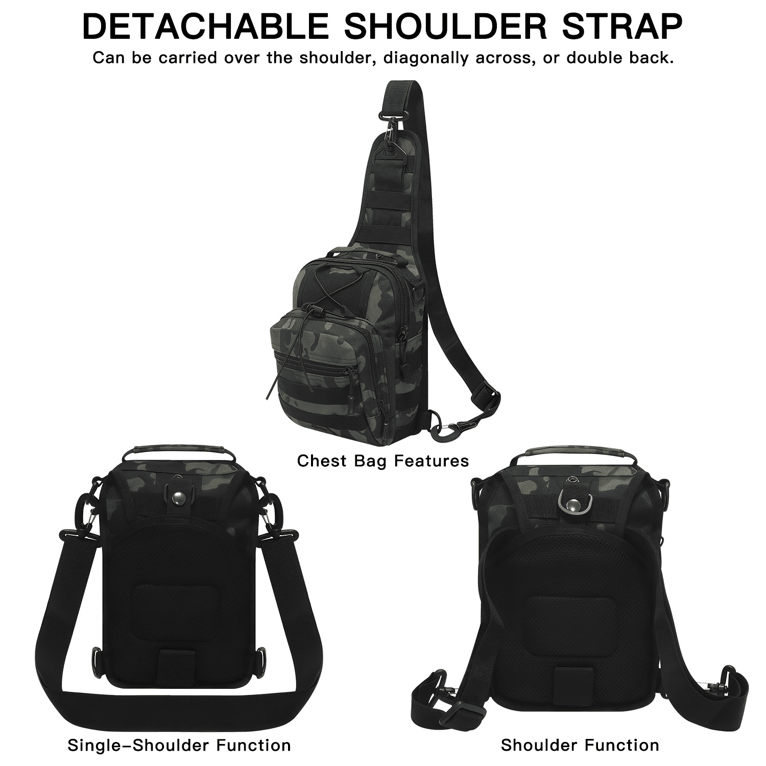 AGOPLEE Tactical Fishing Tackle Bag, Fishing Sling Backpack  with Rod & Gear Holder Outdoor Fishing Shoulder Pack for Fishing
