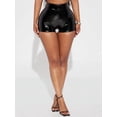 thumbnail image 3 of Pantalones cortos de charol de cintura alta para mujer, pantalones cortos de PU con aspecto húmedo, vestido ajustado elástico personalizado para verano, traje de baile en barra, ropa para discoteca, 3 of 5