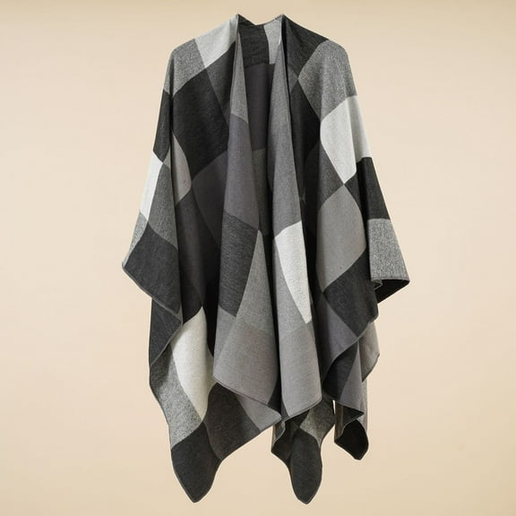HLSOHJP 36 Colors New In Autumn Winter Fashion Plaid Tassel Shawl Women Fashion Warm Cardigan Poncho Female Loose Cape Over Coat 111