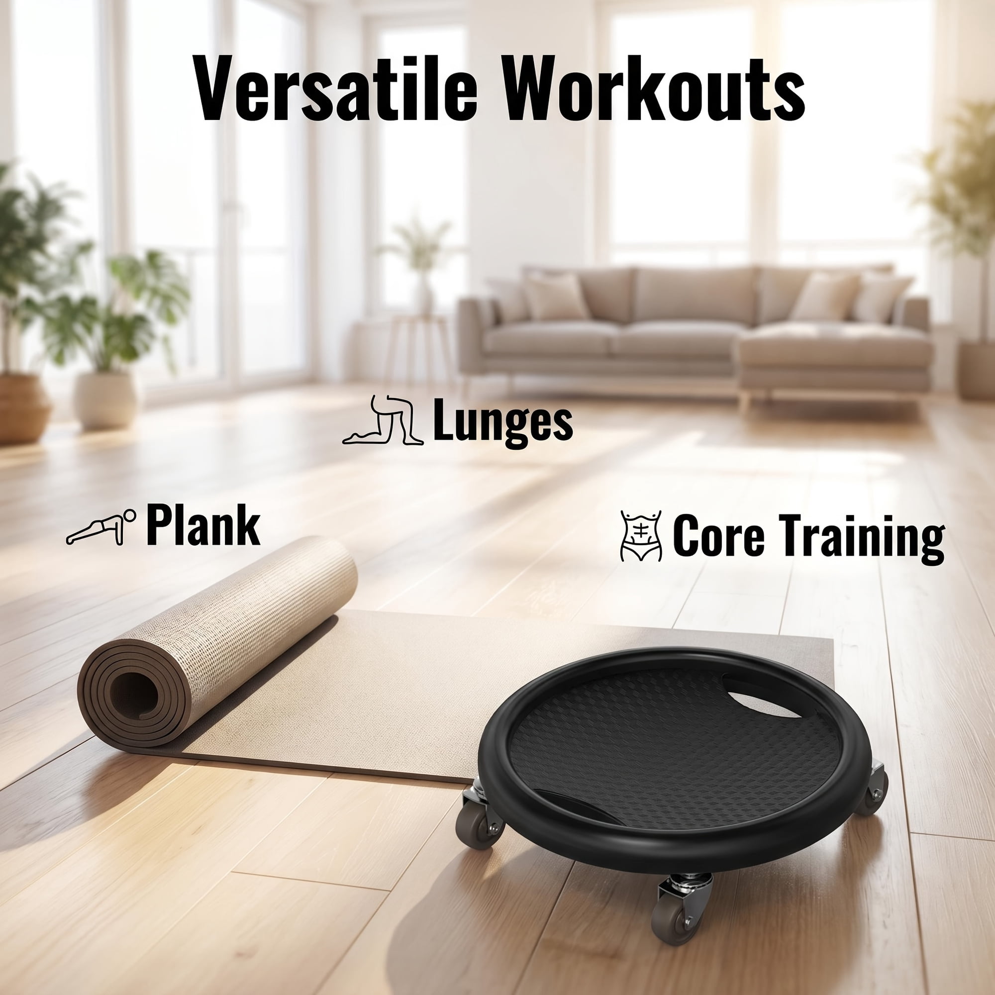 Multifunctional Wheeled Gliding Disc And Ab Training Board - Full-Body Gym Equipment with Quiet Operation, Glider Disc for Cardio/Core Workouts, Durable Pp/Stainless Steel Construction