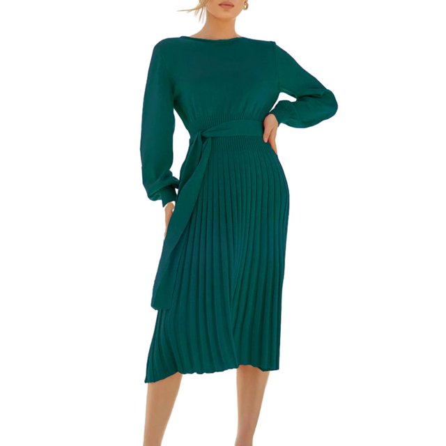Vestido midi ajustado con cuello redondo, estilo sexy, traje diario informal para mujer Kuymtek Verde T L para Mujer
