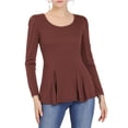 thumbnail image 6 of Unique Bargains Women's Long Sleeve Scoop Neck Peplum Top XS Caramel, 6 of 8