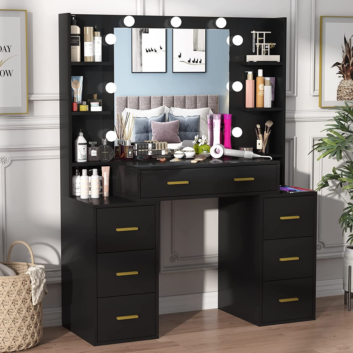 PAKASEPT Vanity Set with Lighted Mirror, 43'' Makeup Vanity with 