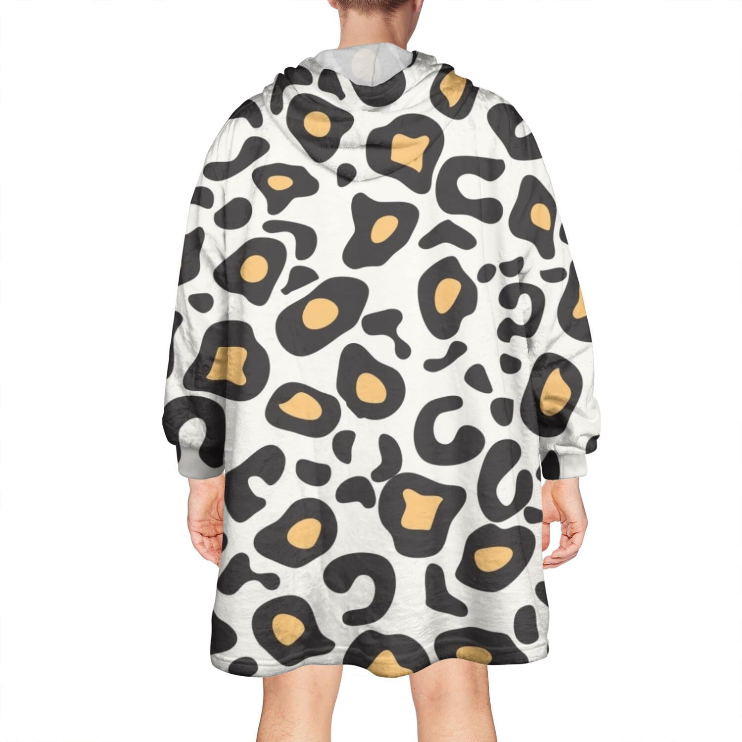 Black and Yellow Of Leopard Print Wearable Oversized Blanket,Wearable Blanket Hoodie for Adults,Cozy Hooded Blankets with Super Pockets,Super Warm Fuzzy Pullover for Women & Men