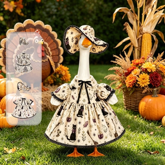 Hvmvliv Thanksgiving Halloween Goose Outfits,Include Skirt and Hat,23 Inch Porch Statue Outfit for Garden Yard Decor,Festival or Daily Decoration Multicolor-B