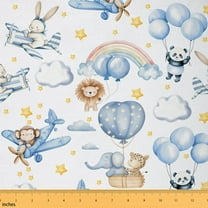 Homewish Wild Lion Monkey Fabric by the Yard 3 Yard,Cute Panda Rabbit Sewing Fabric,Cartoon Rainbow Airplane Room Decor Fabric by the Yard For Girls Boys,Microfiber Bedroom Decor