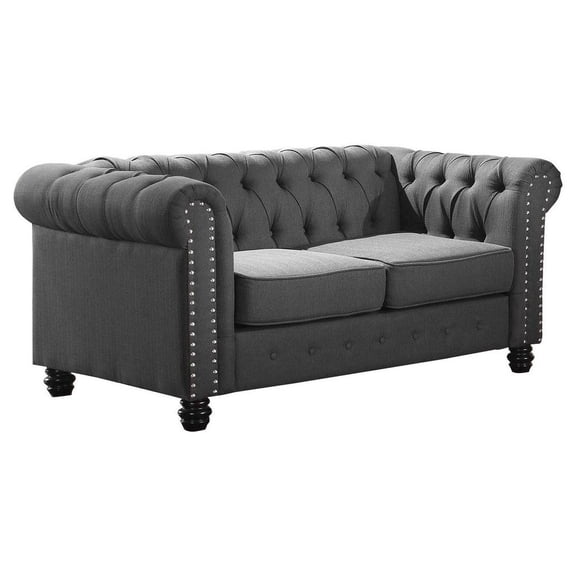 Best Master Venice Fabric Upholstered Living Room Loveseat in Klein Charcoal