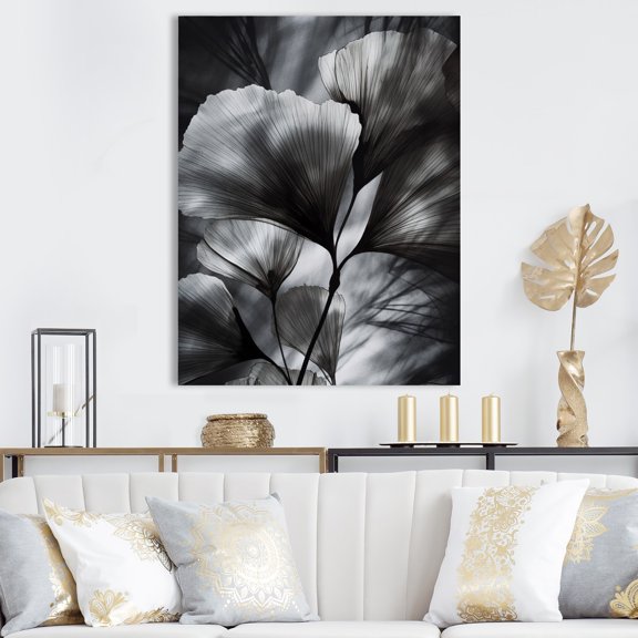DESIGN ART Designart "Tropical Ginkgo Leaves Iv" Floral Leaves Canvas Wall Art 24 in. wide x 32 in. high