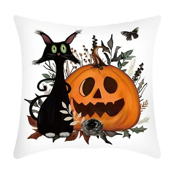 Uutvery Halloween Pumpkin Pillow Cover, Black Cat Orange Pumpkin Throw Pillow Covers,Cute Fall Pillow Covers,17.71 X 17.71 Inches Autumn Harvest Cushion Covers for Couch Sofa Bed