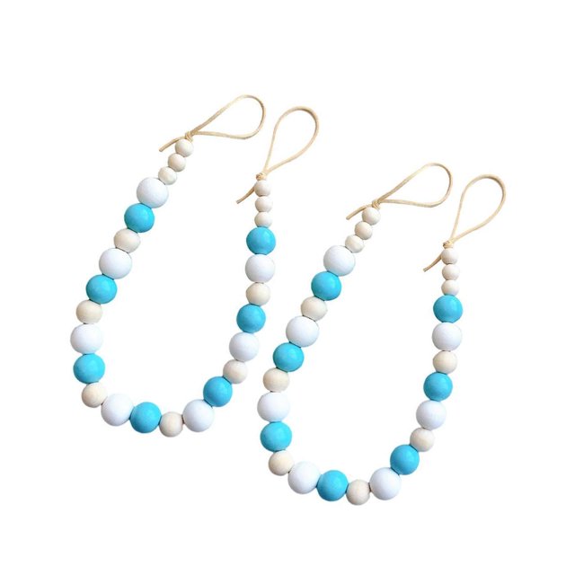 mmirethe Ensemble Tendance de 2 Tiebacks de Rideaux de Perles de Bois d'Inspiration Bohème Rideaux Holdbacks Bleu 52cm 3Set