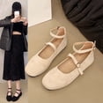 thumbnail image 6 of Xijirk Square Toe Flats for Women Adjustable Buckle Strap Suede Ballet Flats with Cushioned Insole Comfort Casual Shoes for Daily Outings and Lunches,Beige,6, 6 of 9