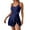 01 Navy, variant on Feimerou Women Swim Dress Mesh Modest One Piece Swimdress Swimsuit Tummy Control V Neck High Waisted Drawstring Bathing Suit With Skirt