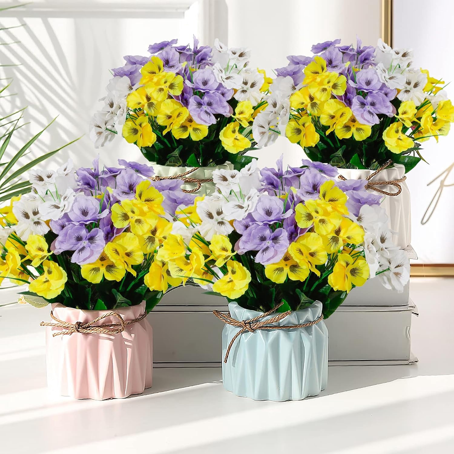 ZOELNIC 12 Bundles Artificial Pansy Flowers Outdoor Colorful Fake Flowers UV Resistant No Fade Faux Outdoor Plants Garden Porch Window Box Decorating