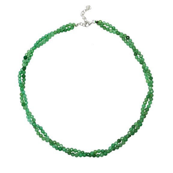 Sterling Silver with Natural Green Aventurine Double Beaded Strand Necklace